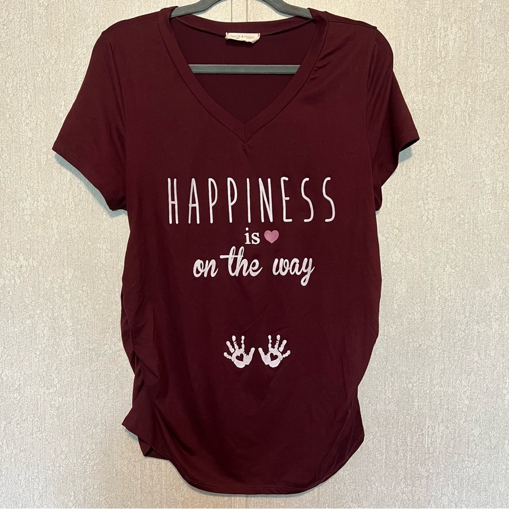 French Pastry Maroon Happiness is on the Way Maternity Top Size Large